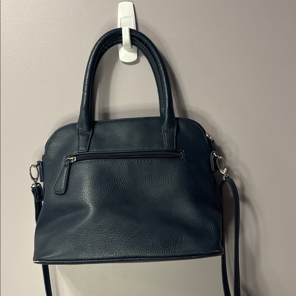 Vintage Roots Navy Satchel Mini Tote Bag Leather Top Handle Purse - Picture 4 of 9